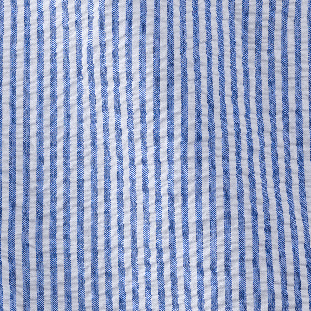 blue cotton seersucker stripe Fabric Swatch